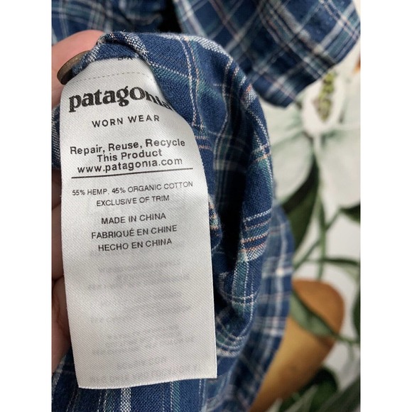 Patagonia Blue Plaid Casual Button Down Hemp Shirt - Picture 3 of 6